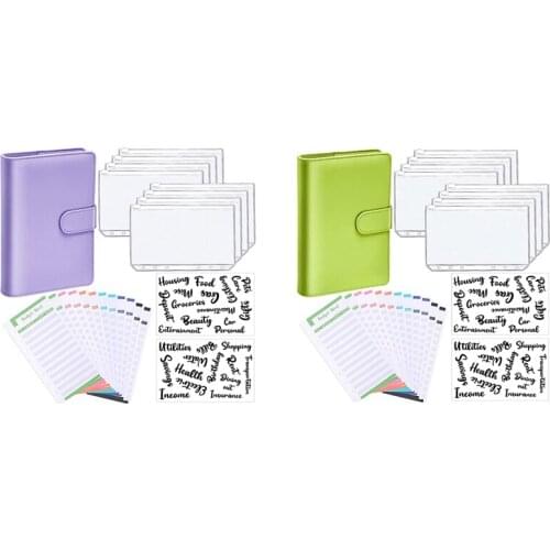 A6 PU Leather Notebook Binder Budget Planning Notepad 6 Ring Binder Covers, 8 Binder Pockets,for Bill Planning