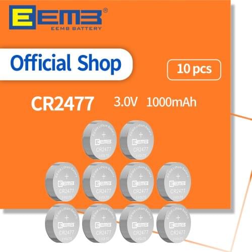 EEMB 10PCS 3V Button Battery CR2477 1000mAh Lithium Battery Non-Rechargeable Coin Cell Battery for Watch Scales Car Keys