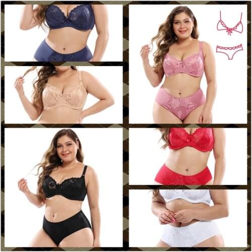BALDAUREN Ultra-Thin Lace Plus Size Bra Set European And American Sexy Women Underwear Panty Set E Full Cup Bra & Panties