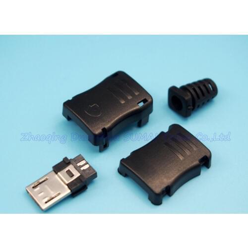 Free Shipping 20sets DIY 4 in 1 Micro 5P USB Male Plug + Plastic shell + tail pipe Connector kit wire bonding
