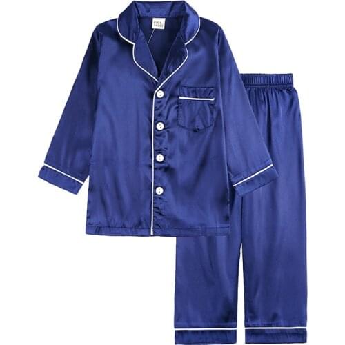 Childrens Pajamas Set Autumn Winter Kids Clothes Toddler Boys Girls Ice Silk Satin Long Sleeve Tops +Pants 2 Pcs Set Homewear