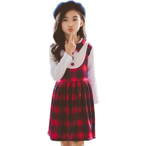 Girl Dresses Plaid Pattern Girls Party Dress Long Sleeve Children Dress Spring Autumn Kids Costume 6 8 10 12 14