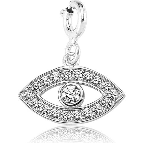 Valori Jewels Evil Eye, Zirconia White Gemstone, Rhodium Plated, Sterling Silver Charm