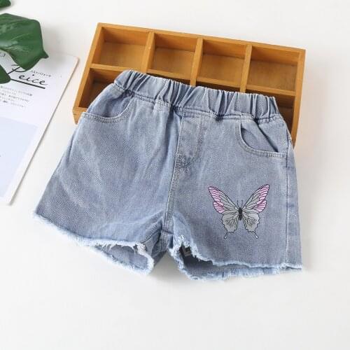 FOCUSNORM 2021 Casual Infant Baby Girls Denim Shorts Outfit 2-13Y Elastic High Waist Printed Trousers Shorts