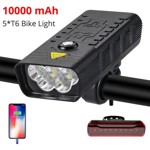 10000mAh Front Bike Light 5T6 3000 Lumens Bicycle Light USB Rechargeable Powerful Flashlight MTB Lamp LED Headlight Rear Light