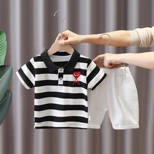 Hot Sale Kid Clothing Sets Stripe T-Shirt Children Clothing Solid Shorts Baby Boy Clothes O-neck Casual Sports Suit for Children