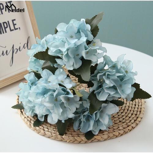 6 Heads Artificial Hydrangea Silk Flowers Vintage Literary Fake Flower Hydrangea Wedding Decoration Home Decor Accessories Flore