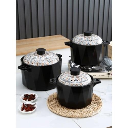 Open Fire Ceramic Casserole 3.8/4.8/6.8L Large Capacity Stew Soup Pot Heat Resistant Hotpot Household Kitchen Cooking Pots