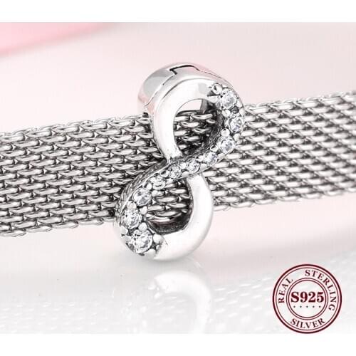 DoDoFly S925 Sterling Silver Sparkling Infinity Love Symbol Clips Bead Fit Original Reflection Bracelet Jewelry DIY Making