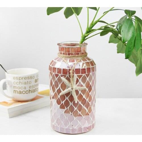 Creative Starfish Mosaic Glass Vase Terrarium Hydroponic Systems Floral Straight Flower Pot Living Room Home Decoration
