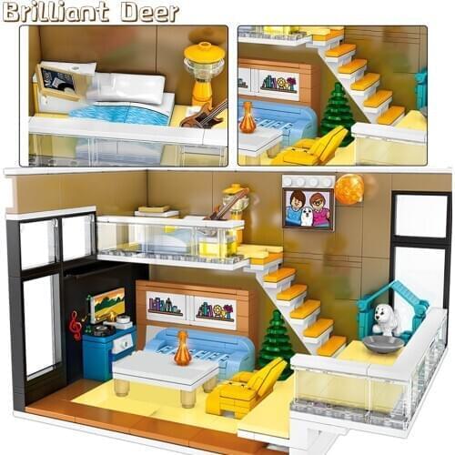 Creative DIY Nordic Style House Model Contain Living Room Loft Bedroom City Friends Building Blocks Bricks Toys For Children