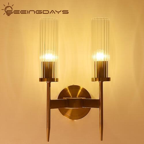 Buy 2 Get 15% Off Clear Glass Veins Wall Lamps For Living Room Bedroom 2 Bulbs 1 Bulbs Golden Metal Base Wall Light Hanging Lamp