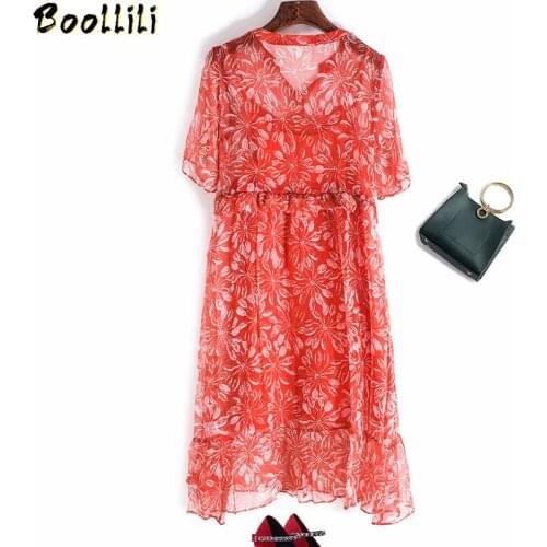 Summer Dress 2020 Women Print Floral Silk Dress Elegant European Boho Beach Midi Dresses Woman Clothes Vestidos De Verano
