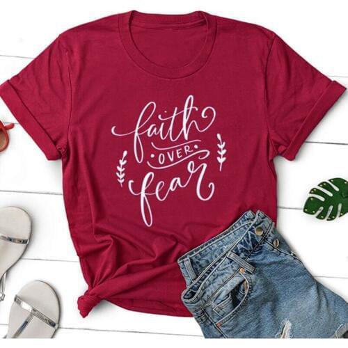 Summer Bible Versr Tee Faith over fear Christian Graphic T-Shirt Funny Cotton Faith Faith Jesus Tops Graphic Gift Camisetas
