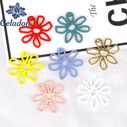 Summer Collection Romantic 28*25mm Zinc Alloy Metal Flower Hollow Charms Pendants 6pcs/bag Jewelry Finding For Girls Women