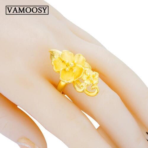 Cute Womens lilies Rings Female Chic Dainty Rings Party Delicate Rings Wedding Jewelry 24K gold rings for women Jewelry