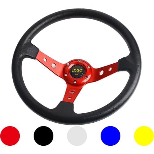 Mo Universal 14inch Leather Steering Wheel Drift Sport Steering Wheels 3 Spoke