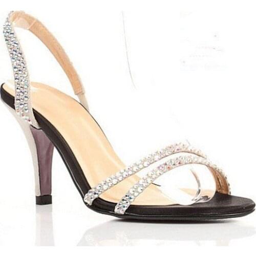 Fashion High Stiletto Heel Platform Sandals Wedding Dress Shoes Bridal Shoes Rhinestone Popular Formal Shoes