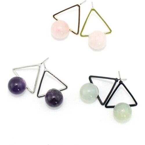 Fashion Geometric Earrings Unique 3 color plated pink purple Cyanc Hang Round Stone Wonderful Gift Jewelry for Women