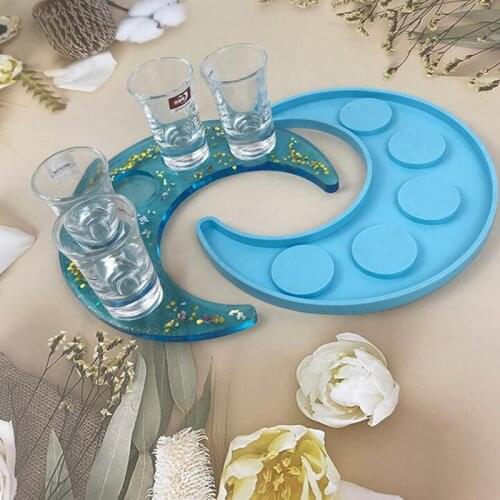 Moon Shape Wine Glass Tray Mold Candlestick Silicone Molds DIY Crystal Epoxy Resin Mould Ceramic Clay Casting Mold Home Decor