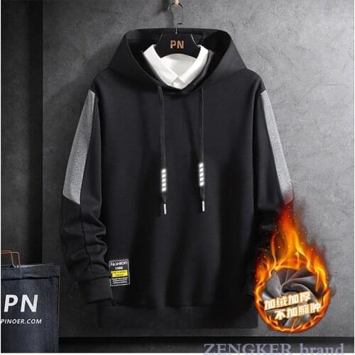 Spring autumn long-sleeved mens plus size bottoming shirt plus velvet keep warm round neck compassionate youth Hoodies trend