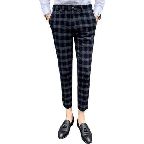 2019 Mens Fashion Dress Pants Plaid Business Casual Slim Long Pantalon Classic Vintage Plaid Suit Feet Pants Wedding S-3XL