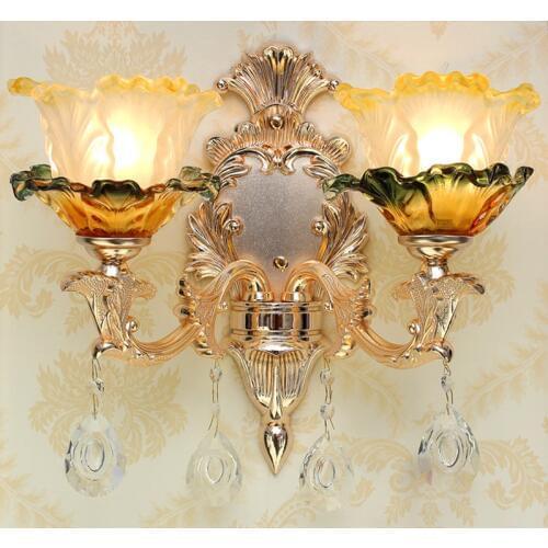 European style wall lamp crystal lamp double bedroom bedside lamp villa living room backdrop lights hotel decoration wall lamps