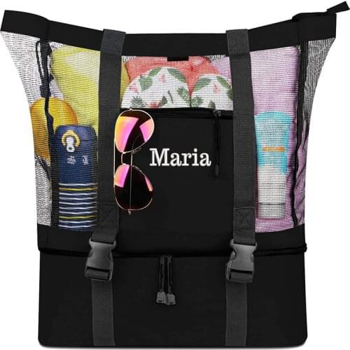 Personalized mesh beach bag tote bag removable zip insulation, can be customized large capacity picnic travel swimming bag