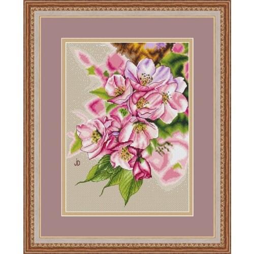 Pink cherry blossom 33-40 counted cross stitch package flower aida 22ct 25ct 18ct 14ct 11ct black cloth people kit embroidery