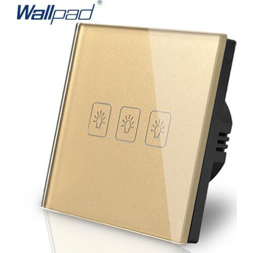 3 Gang 1 Way EU Touch Switch Waterproof LED 110V-240V Wallpad Gold Temepred Glass Wall Light Switch EU 3 Gang Free Shipping