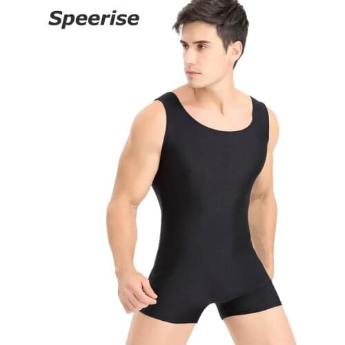 Speerise Men Lycra Dance Leotard Gymnastics Suit One-piece Fitness Clothing Sleeveless Bodysuit Spandex Ballet Unitard For Adult