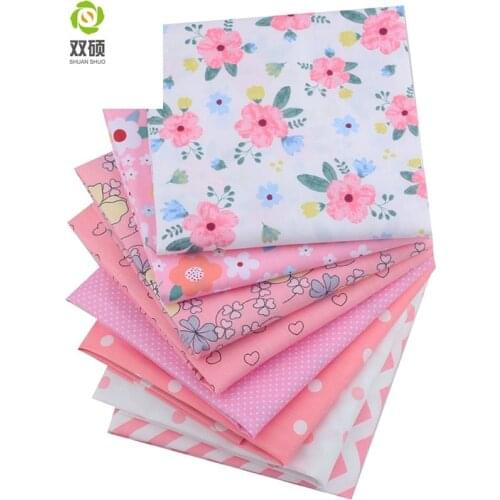 Shuanshuo Pink Color Patchwork Fabric Tissue Cloth Of Handmade DIY Quilting Sewing Baby&Children Sheets Dress 40*50cm 8pcs/lot