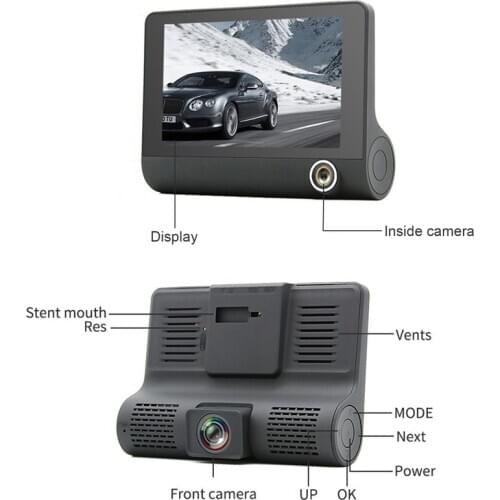 HD 1080P Dash Cam Full Car DVR Video Recorder Car Camera Loop Recording 3 Cameras 4.0 Inch IPS HD Display