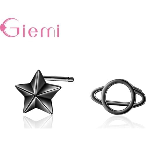 Universe Planet Saturn Black Trend Personality Creative 925 Silver Small Earrings Female Stars Asymmetric Earrings Stud Girl