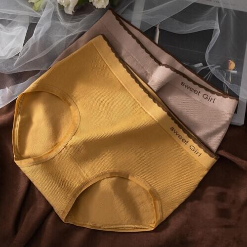 Wasteheart New Women Fashion Yellow Cotton Mid Waist Panties Underwear Lingerie Briefs Underpants F Seamless Plus Size