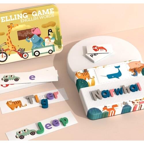 English Letter wood spelling word game Fun Early Educational Puzzle toy Practice Cards language learning spell word game toys