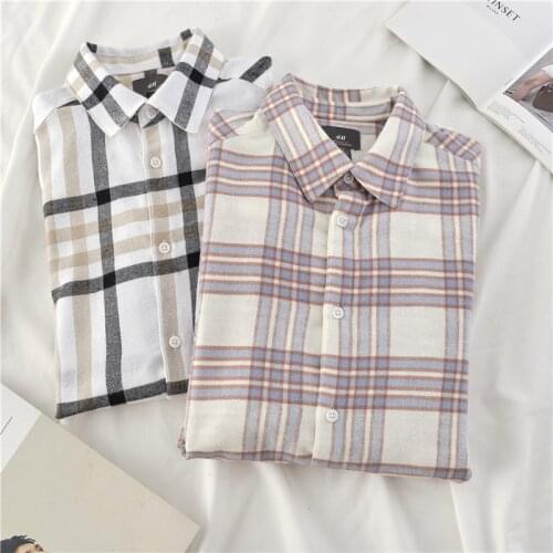 2021 Spring Autumn Tops Women Plaid Shirts Loose Oversize Blouses Casual Flannel Female Top Long Sleeve Men shirts Blusas