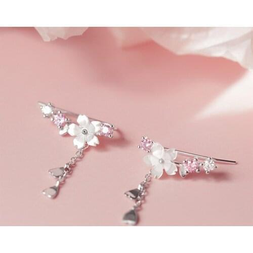 Sweet Fashion Crystal Cherry Blossoms Flower Dangle Earrings for Women Cute Earrings Party Jewelry Gifts