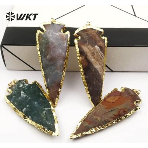 WT-P1378 Natural Stone In High Quality Arrowed Shape With Gold Dipped Pendant For Women Fashoin Dainty Necklace Making