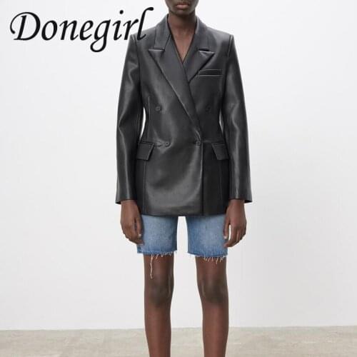 2021 New Spring Autumn Women Solid Color Faux Leather Jacket Coat Casual Solid PU Single-breasted Retro Fashion Blazer Ladies ZA