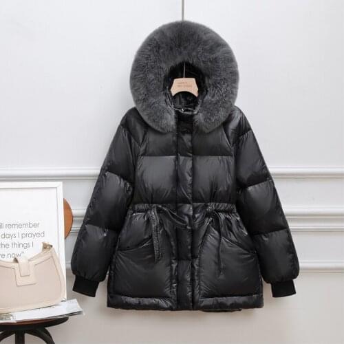 2021 Large Natural Fox Fur Hooded Winter Down Coat Women 90% White Duck Down Jacket Thick Warm Parkas Female Adjustable Waist