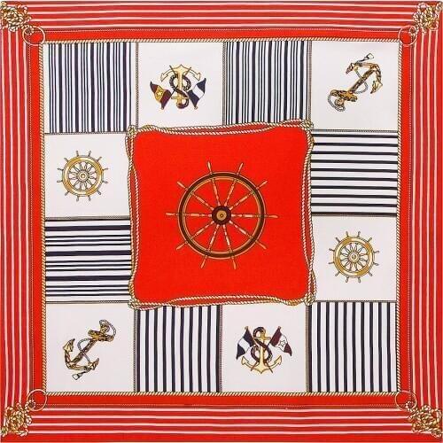 POBING Fashion Women Scarf Luxury Brand Anchor Print Hijab Silk Satin Shawl Scarfs Foulard Square Head Scarves Wraps 60*60CM