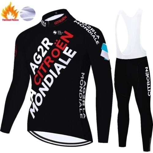 AG2R conjunto de ciclismo masculino Winter Thermal Fleece Outdoor 20D Bike long sleeve cycling jersey tenue velo pro homme