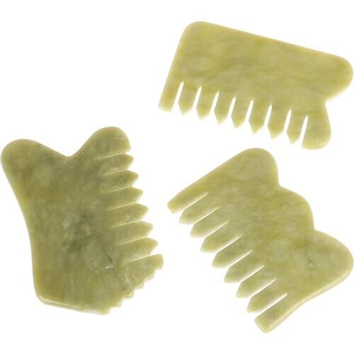 1PCS Natural Jade Stone Comb Guasha Board Comb Shape Massage Hand Massager Relaxation Comb Health Care 3 Types