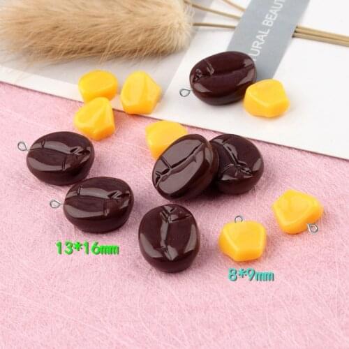 10pcs DIY resin Corn coffee bean niblet charm kawaii cabochon ornament craft pendants decoration fashion jewelry making material