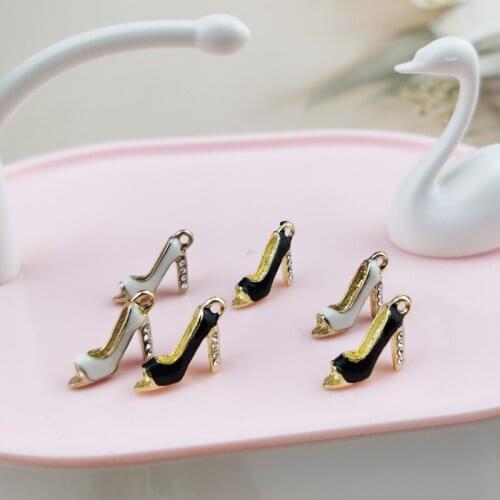 10pcs Rhinestone High Heel Shoes Alloy Charms Women Shoes Enamel Pendants Fit Earring Dangles DIY Jewelry Accessories 11*15mm