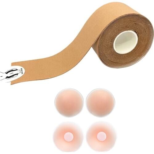 100 Rolls of boob tape + 2 pairs of silicone nipple cover+ 30 additional silicone nipple covers + 20 silicone bra cushions