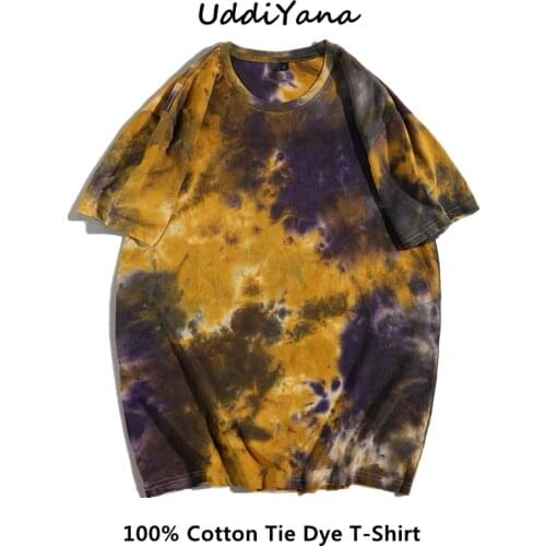 2021 Summer Fashion Tie Dye Cotton T-Shirts Vintage Clothes Womens Oversized Tops Mens Harajuku Sweatshirt Skateboard T-Shirt