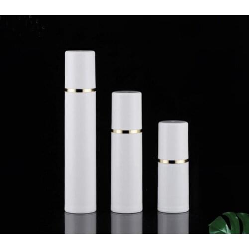 50ML white plastic airless bottle vacuum pump gold rim lotion emulsion serum foundation toner skin care cosmetic packing