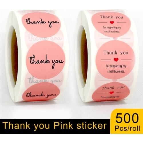 500pcs/roll Thank You Stickers Pink Sticker Seal Thank You for Supporting My Small Business Handmade Stickers